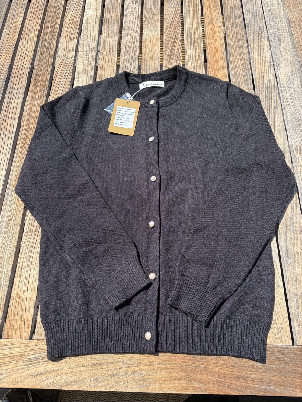 Kids Black Button-Front Crewneck Cardigan - Unbranded